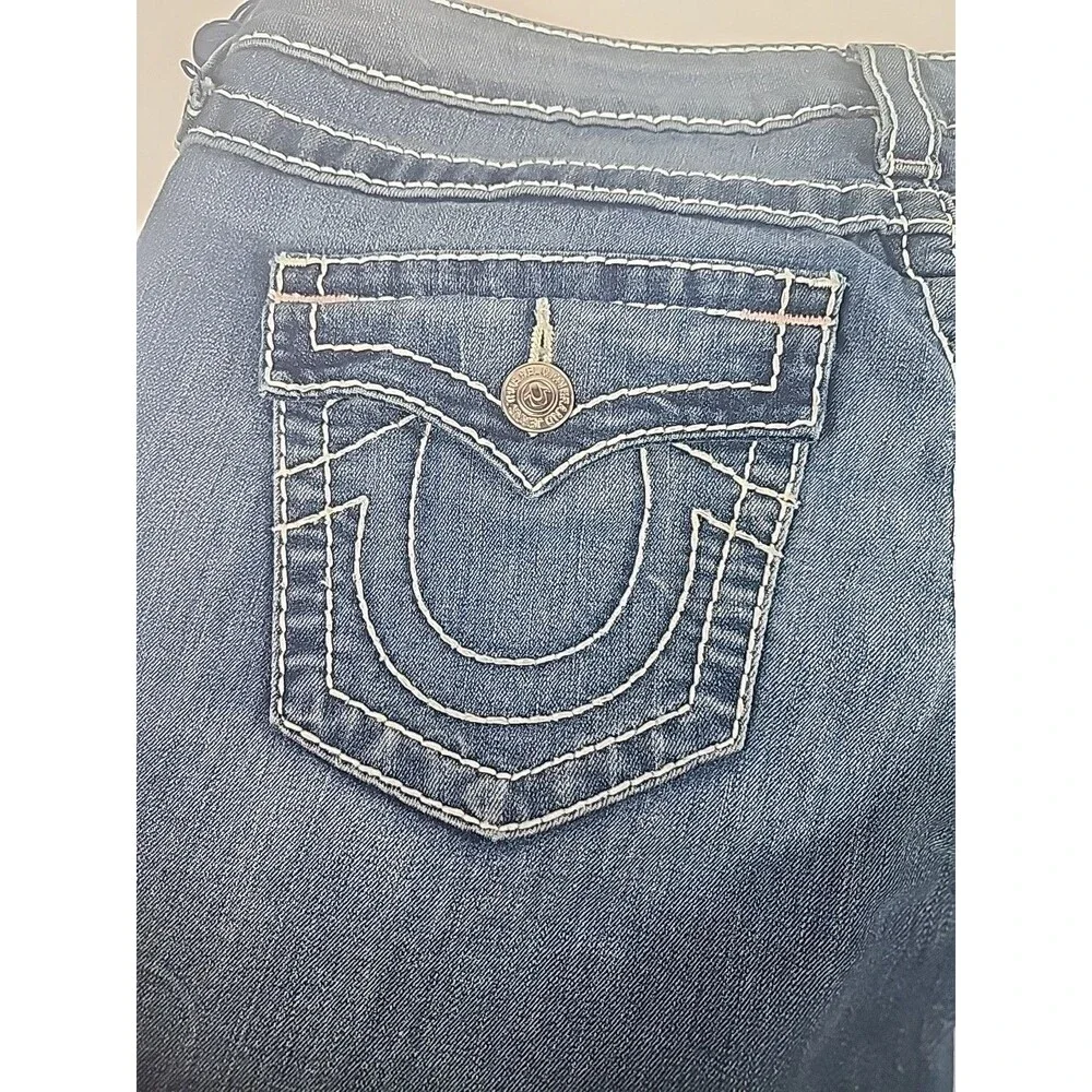 True Religion Shorts Women's 30 Pink Knee Length Roll Cuff Low Rise Blue Jean